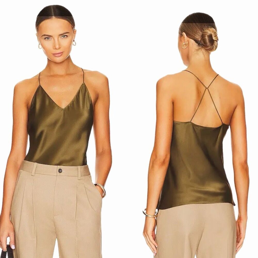 Nili Lotan Desiree Silk Cami Top in Olive